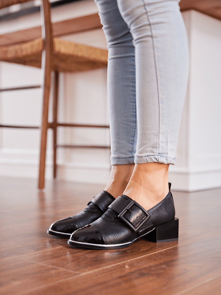 Jady Rose | Alora Leather Block Heel Loafer - Black