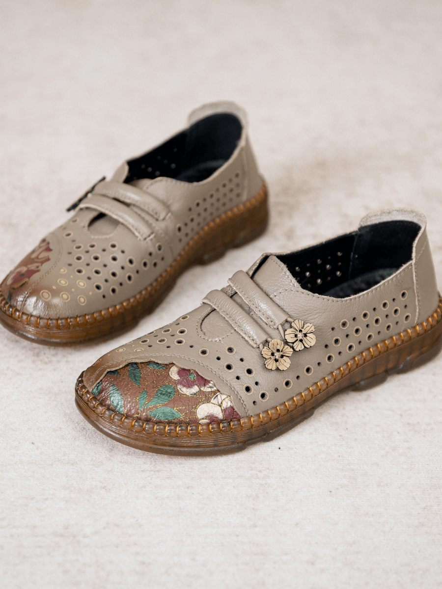 RUMOUR HAS IT | PERFORATED UPPER FLORAL EMBOSSED LEATHER LOAFER  - GREY