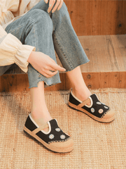 CACTUS ROSE | DAISY WISHES APPLIQUE LINEN ESPADRILLE - BLACK