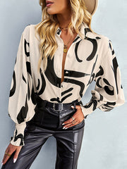 Casual Loose Long Sleeves Printed Lapel Collar Blouses&Shirts Tops