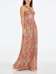 Beautiful Abstract Print Pleated Sexy One-Shoulder Maxi Dress