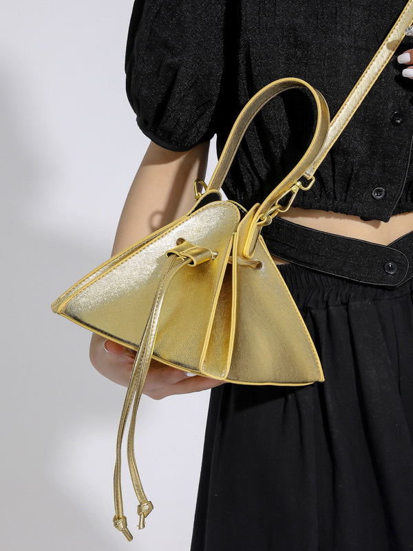 Triangle Drawstring Solid Color Split-Joint Handbags