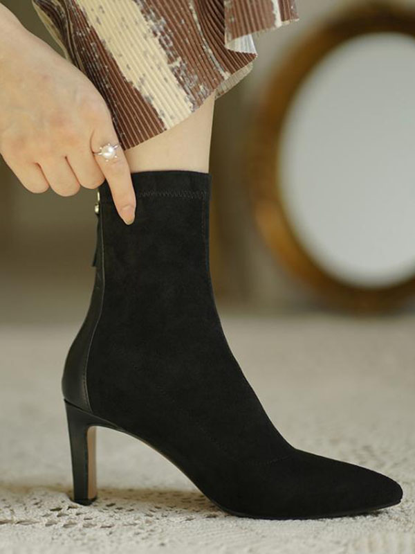 Pointed-Toe Split-Joint Zipper Boots Sock Boots