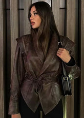 Vintage Leather Wrap Jacket with Belt