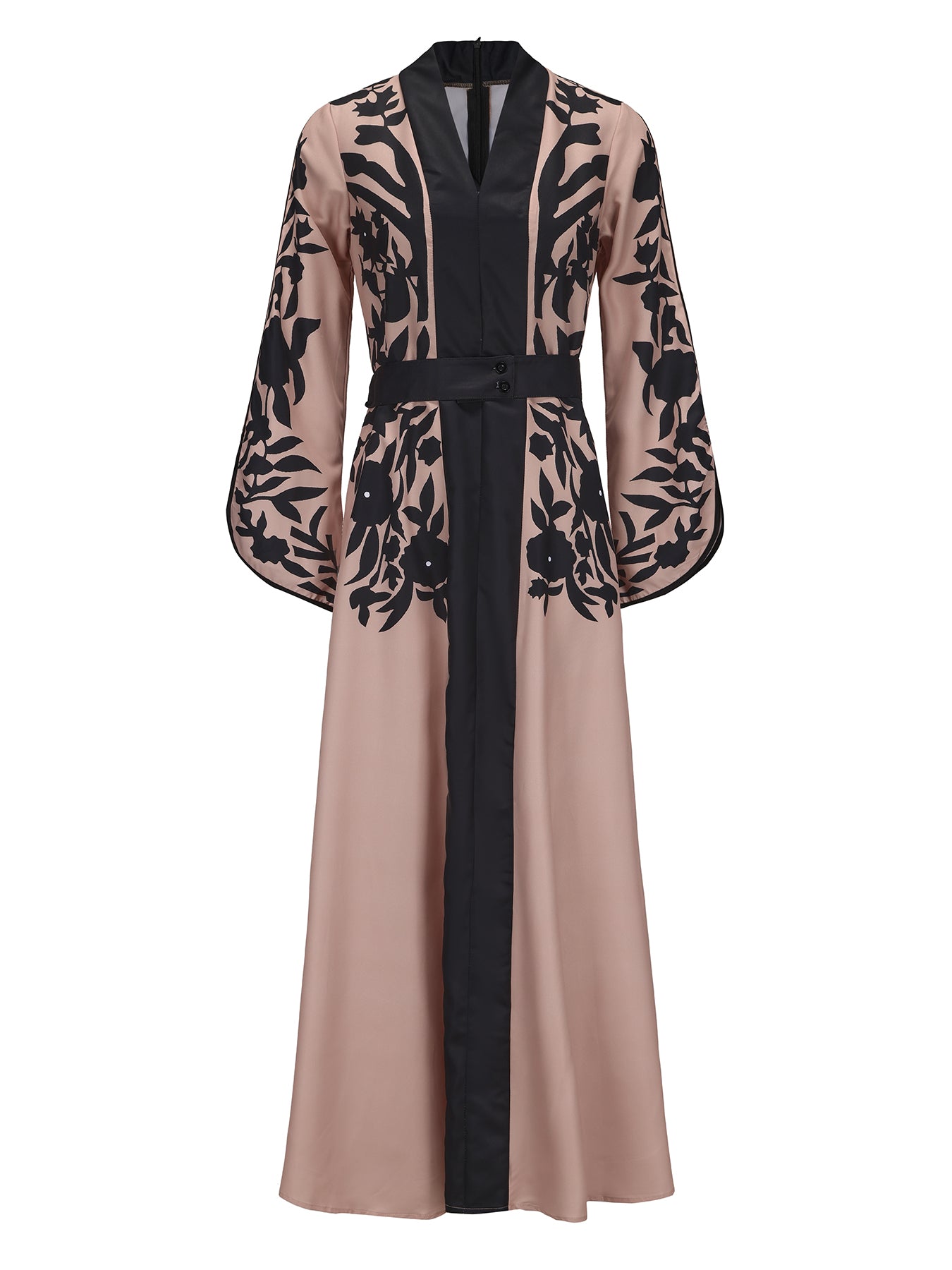 A-line Flared Sleeves Printed Tied Waist V-neck Maxi Dresses