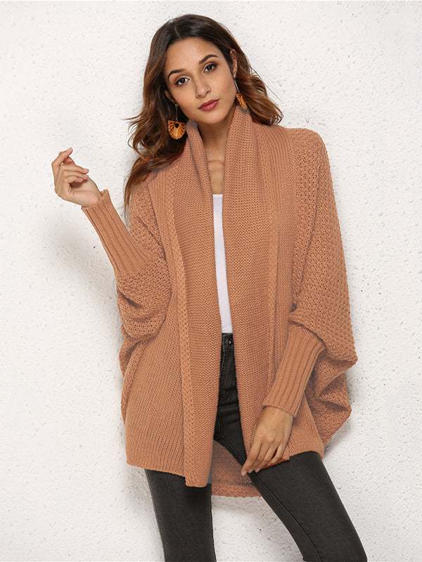 Casual Batwing Sleeves Loose Solid Color Cardigan Tops