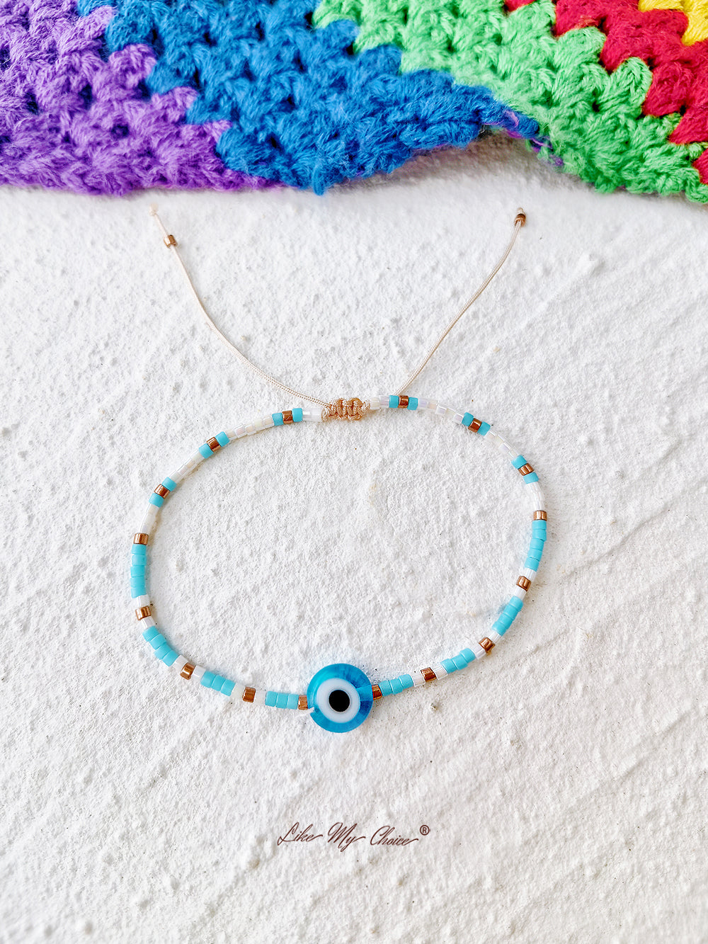 Adjustable Drawstring Beaded Bracelet Blue Eye