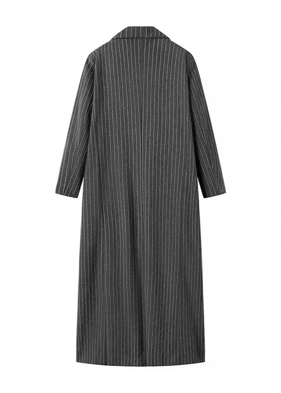 Pinstripe Long Woolen Coat - Elegant and Minimalist