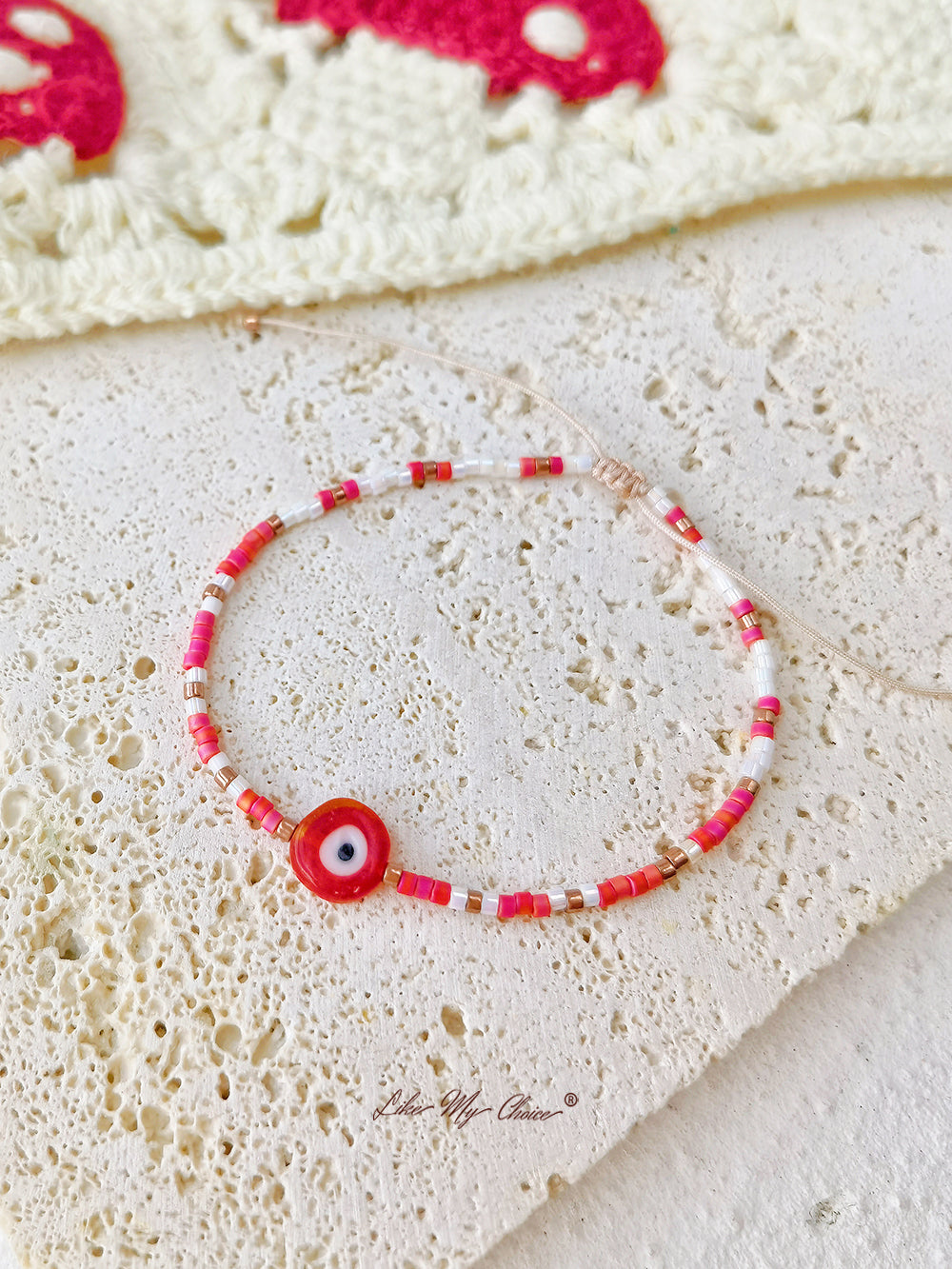 Adjustable Drawstring Beaded Bracelet Red Eye