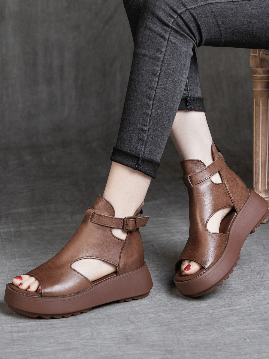 RUMOUR HAS IT | CUT-OUT PLATFORM PEEP TOE SANDAL - BROWN