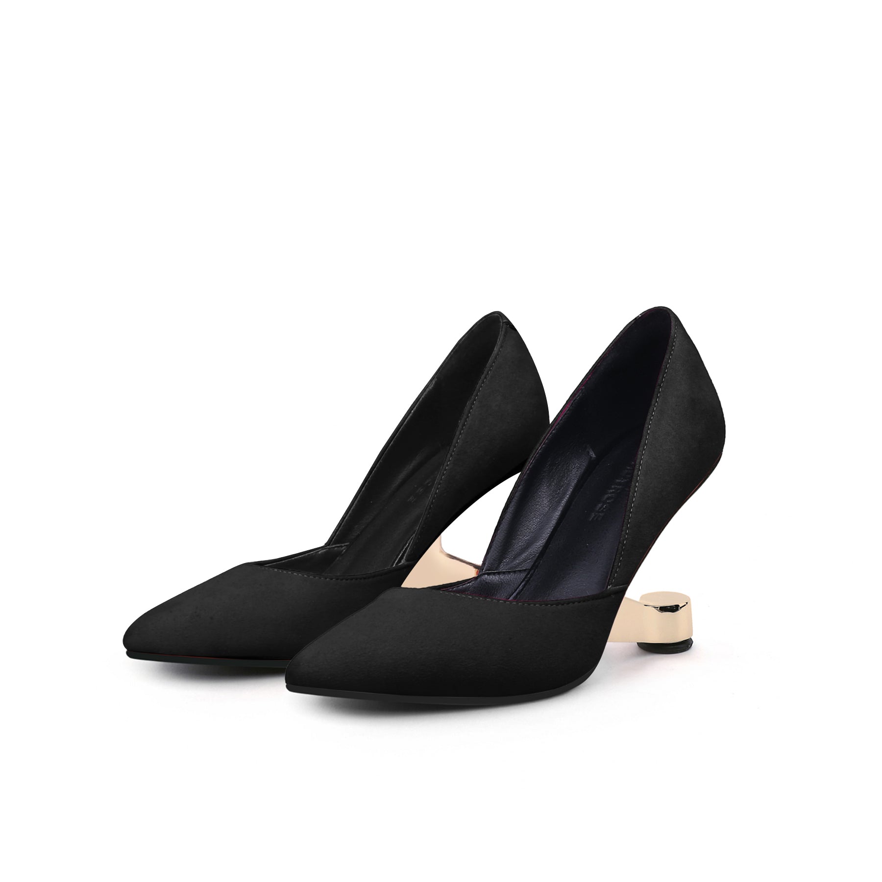 JADY ROSE | MYLETTE GOLDEN HEEL SUEDE PUMP - BLACK