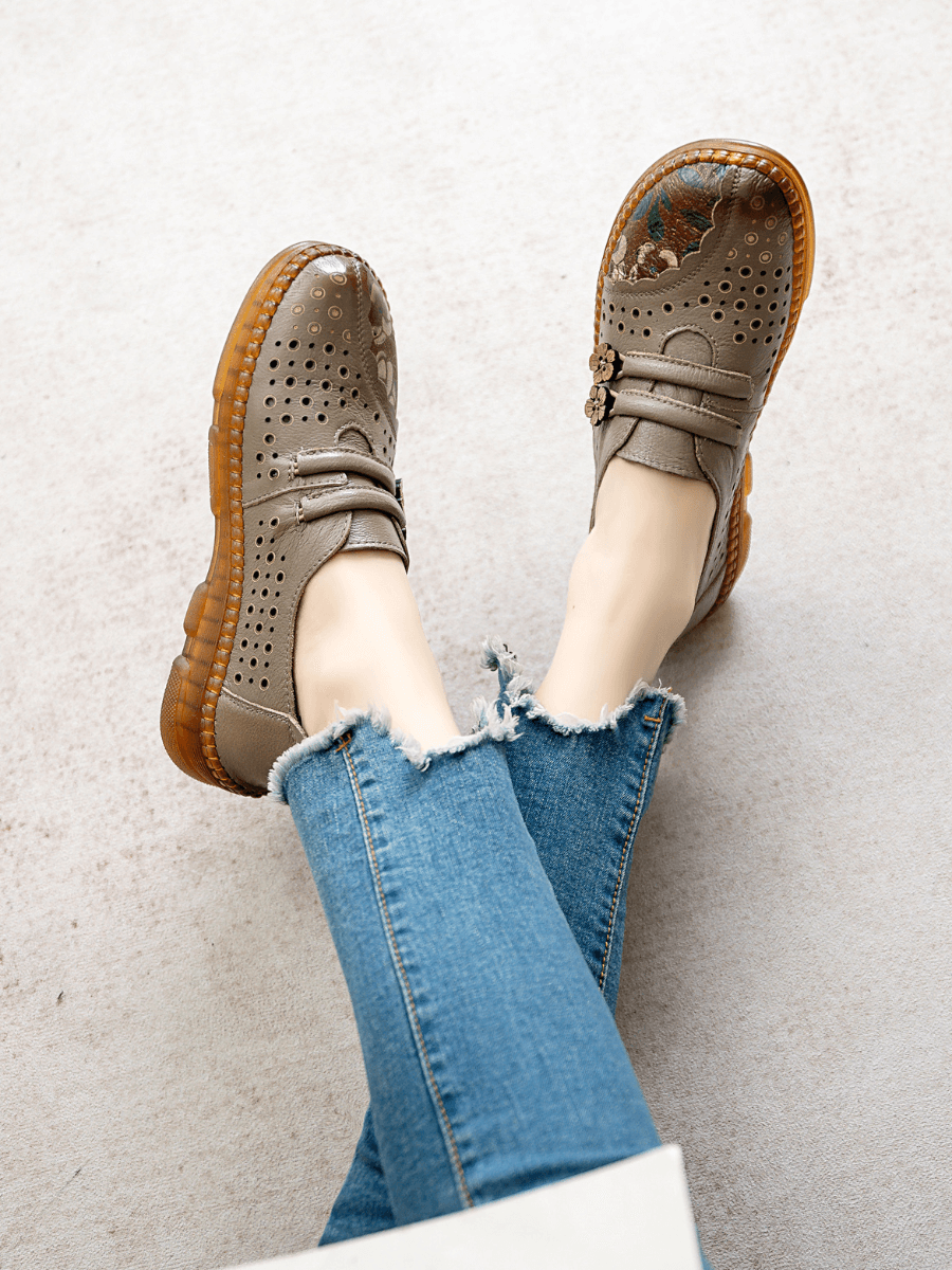 RUMOUR HAS IT | PERFORATED UPPER FLORAL EMBOSSED LEATHER LOAFER  - GREY