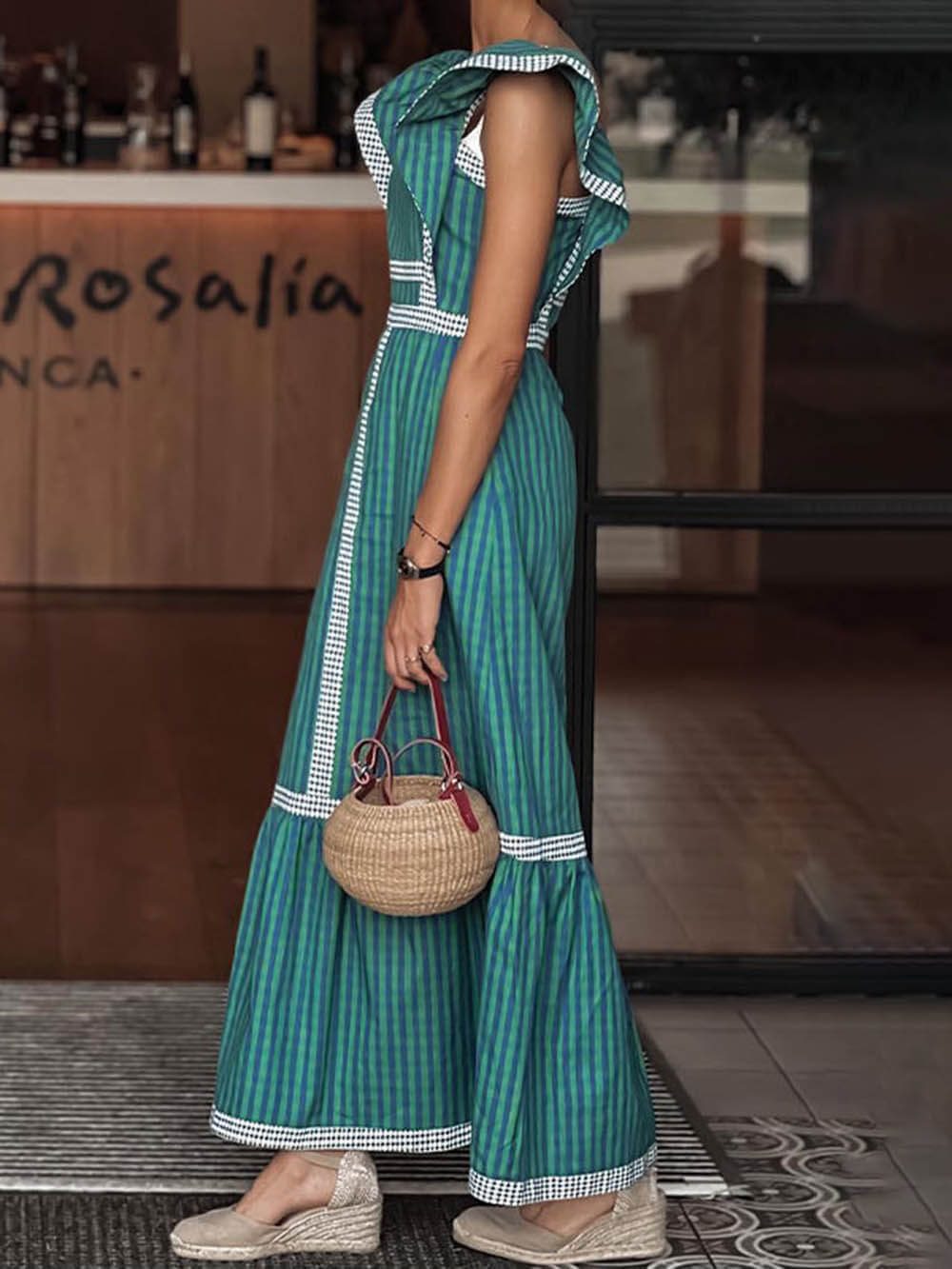 Contrast Paneled Sleeveless Square-neck Maxi Dress