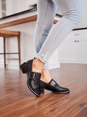 Jady Rose | Alora Leather Block Heel Loafer - Black