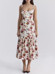 Sweet Spicy Style Floral Backless Midi Dresses