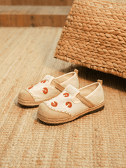 CACTUS ROSE | BLOSSOM EMBROIDERED LINEN ESPADRILLE LOAFER - BEIGE