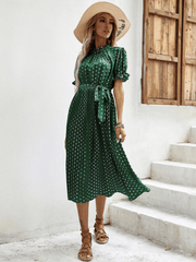 Evergreen Polka Dot Midi Dress - Green