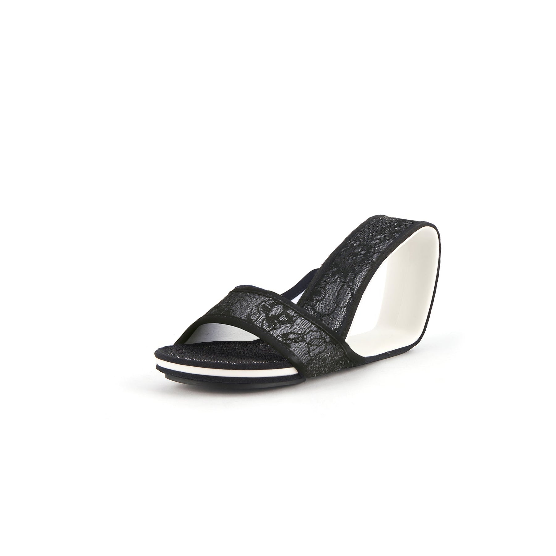 JADY ROSE | SOLANAH MARBLING LACE UPPER WEDGE SLIDE - BLACK