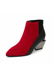 JADY ROSE | GEOMETRY-HEEL LEATHER ANKLE BOOT - RED