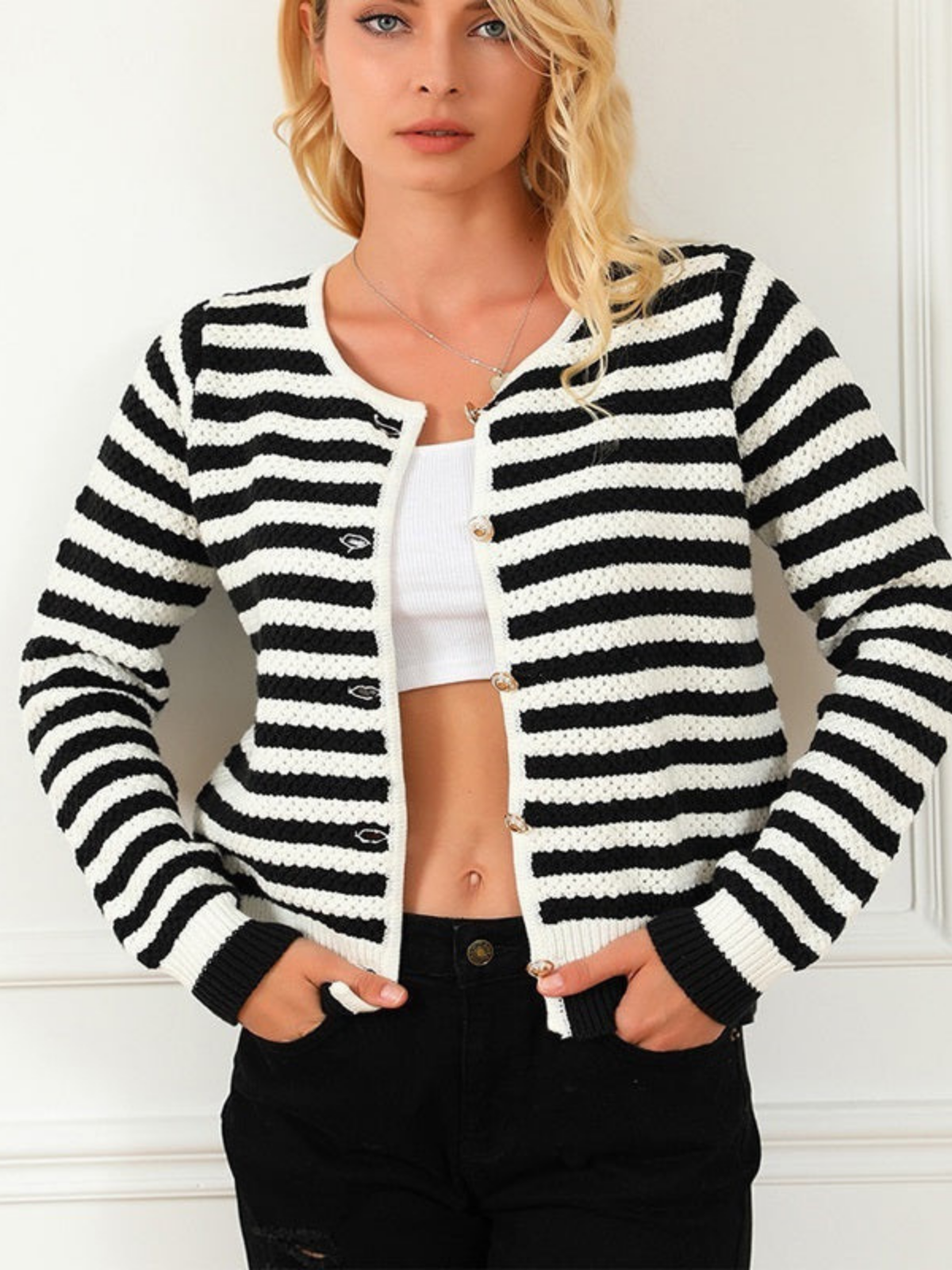 Black Wide Striped Cardigan