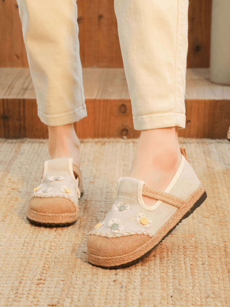 CACTUS ROSE | CHARLIZE BOW TIE APPLIQUE LINEN LOAFER - APRICOT