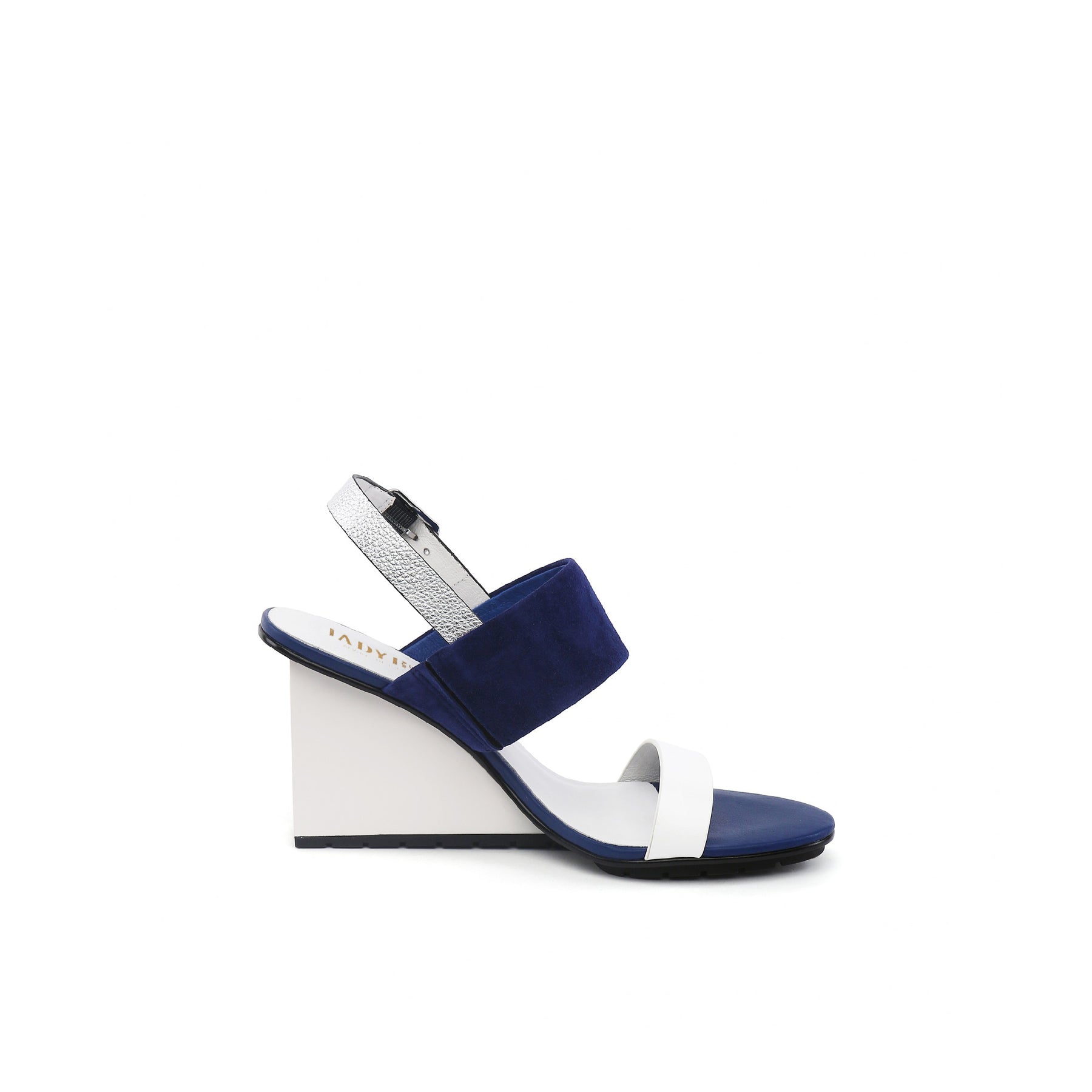 JADY ROSE | LEATHER SLINGBACK WEDGE SANDAL - NAVY