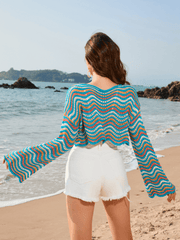 Appreciate You Crochet Striped Scalloped Hem Crop Top - Turquoise