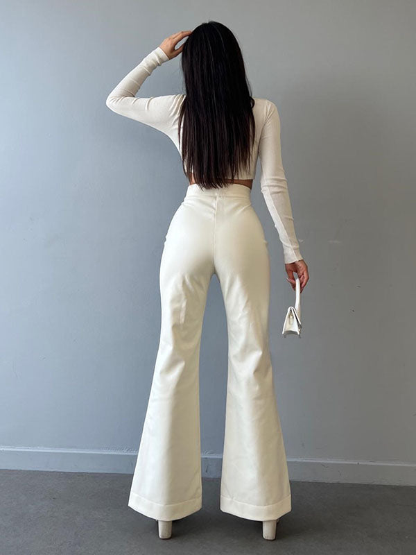 Flared Pants Bandage Solid Color Pants Trousers