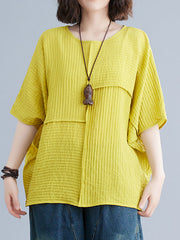 Batwing Sleeves Loose Solid Color Split-Joint Round-Neck T-Shirts Tops