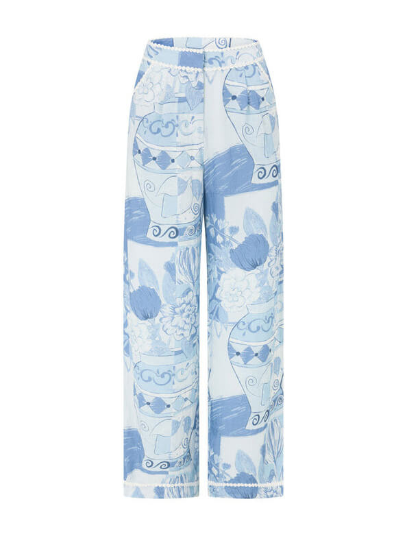 Unique graffiti art print pocket loose wide leg pants