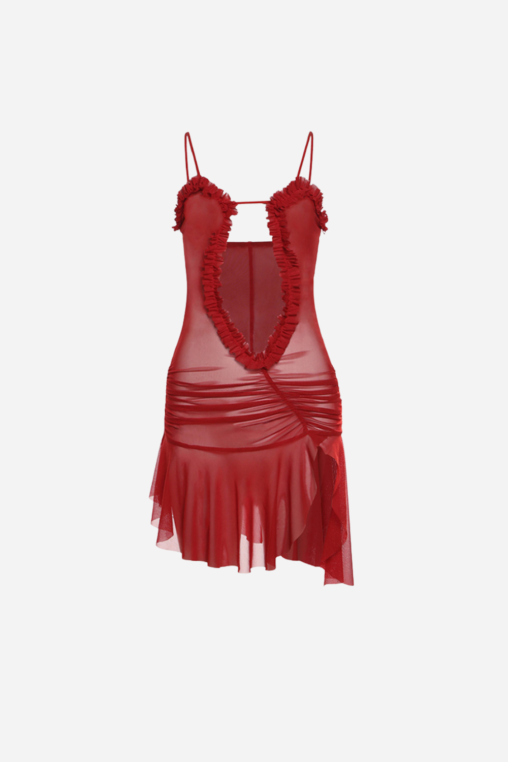 Ruffled Cut-out Mesh Mini Slip Dress