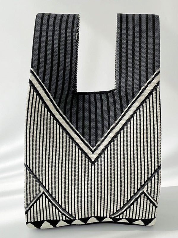 Split-Joint Striped Woven Bags Handbags