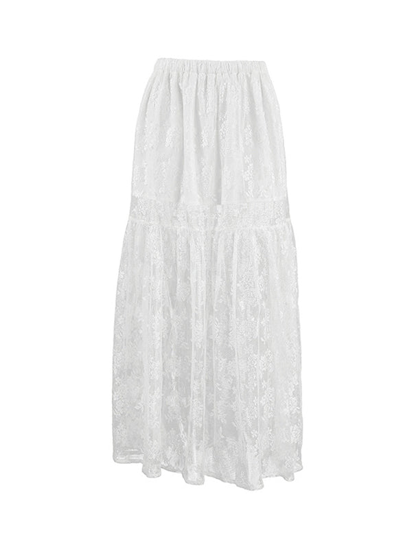 A-Line Loose Elasticity See-Through Split-Joint Skirts Bottoms