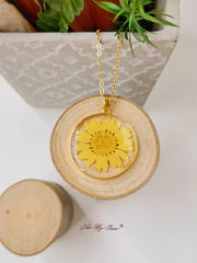 Resin Plant Necklace: Yellow Chrysanthemum Pendant