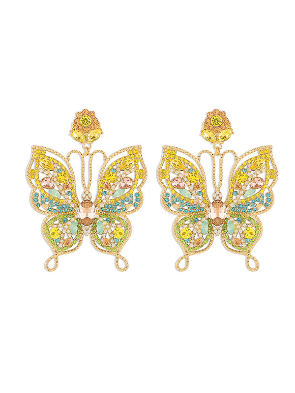 Butterfly Shape Rhine Stones Drop Earrings