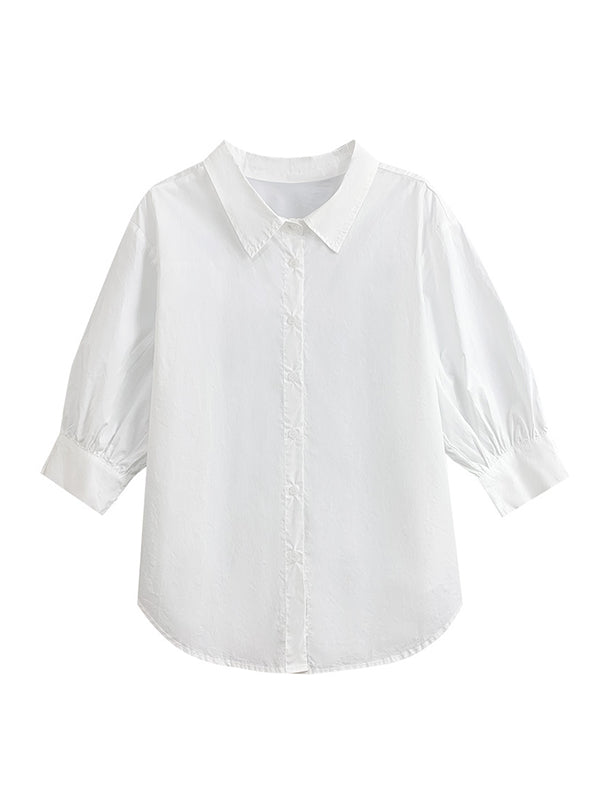 Simple Casual Loose Puff Sleeves White Blouse