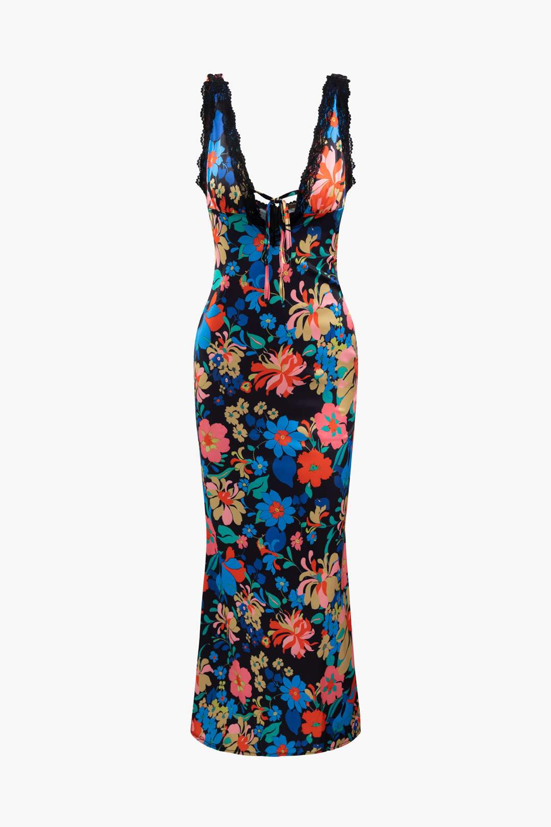 Jill Printed V-neck Lace Maxi Dress