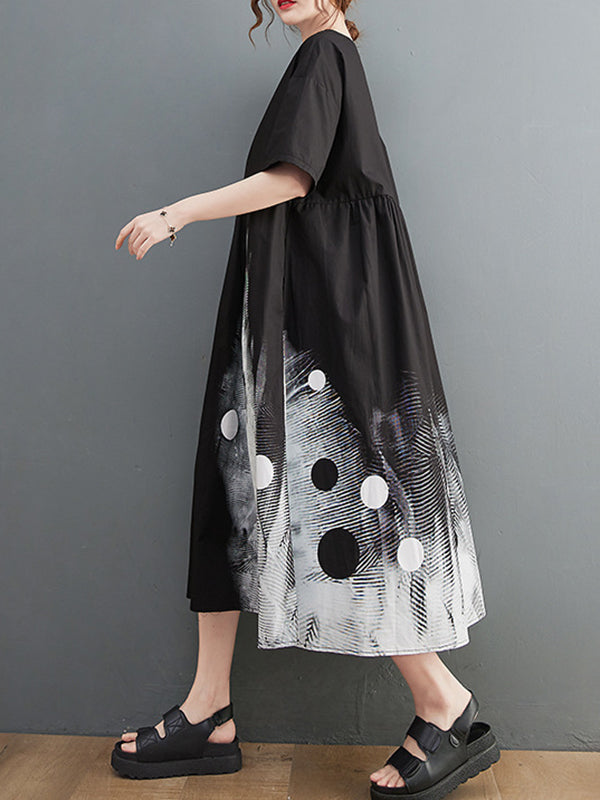 Original Loose Polka-Dot Pleated Midi Dress