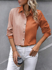 High-Low Long Sleeves Contrast Color Split-Joint Lapel Blouses&Shirts Tops