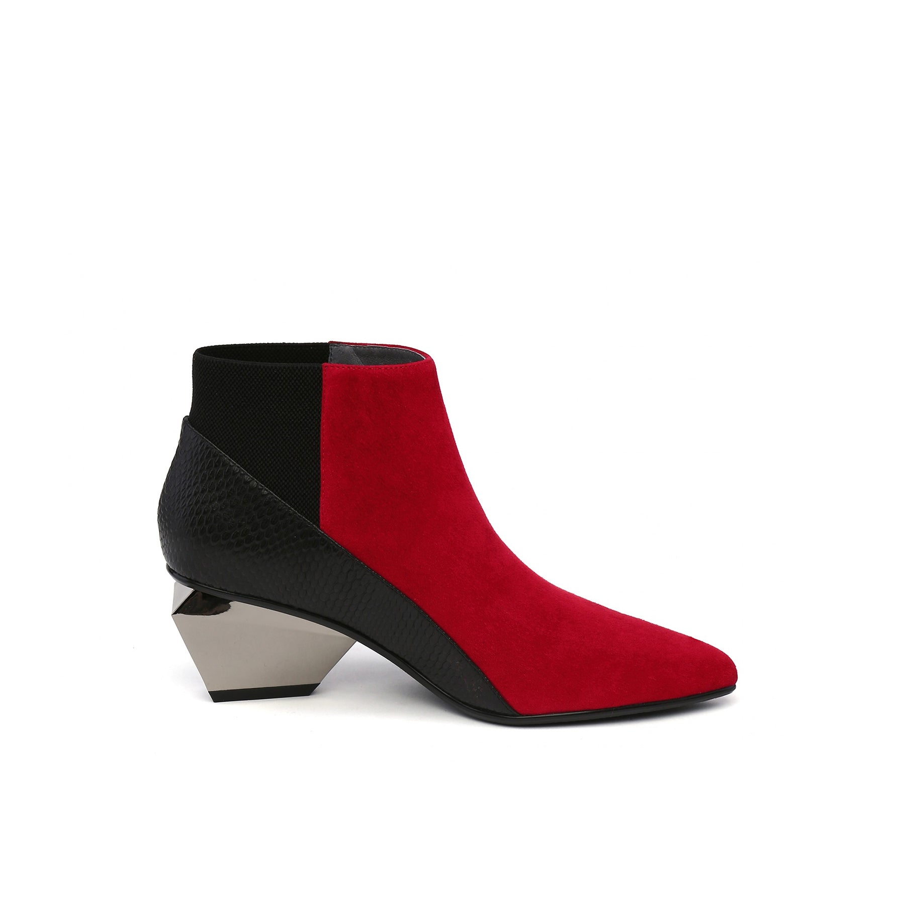 JADY ROSE | GEOMETRY-HEEL LEATHER ANKLE BOOT - RED