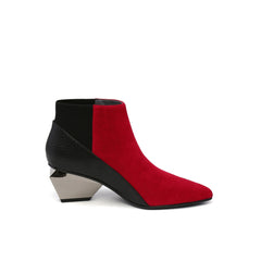 JADY ROSE | GEOMETRY-HEEL LEATHER ANKLE BOOT - RED