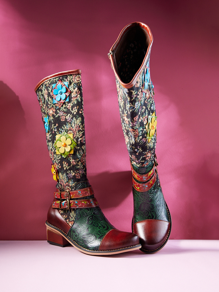 Soffia | Daniella Paisley Wide Calf Leather Knee High Boots