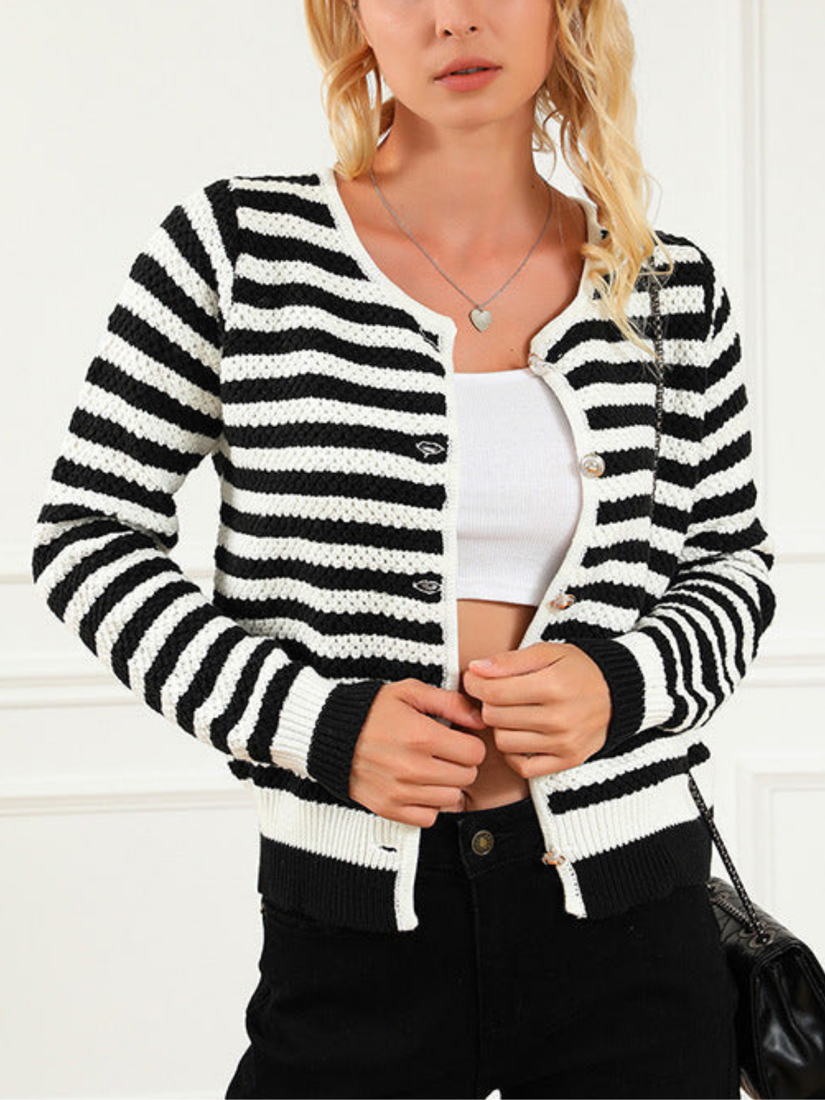 Black Striped Cardigan