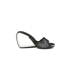 JADY ROSE | SOLANAH MARBLING LACE UPPER WEDGE SLIDE - BLACK