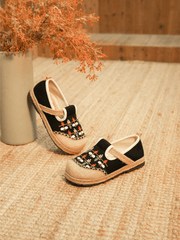 CACTUS ROSE | SWEET GARDEN EMBROIDERED LINEN ESPADRILLE - BLACK