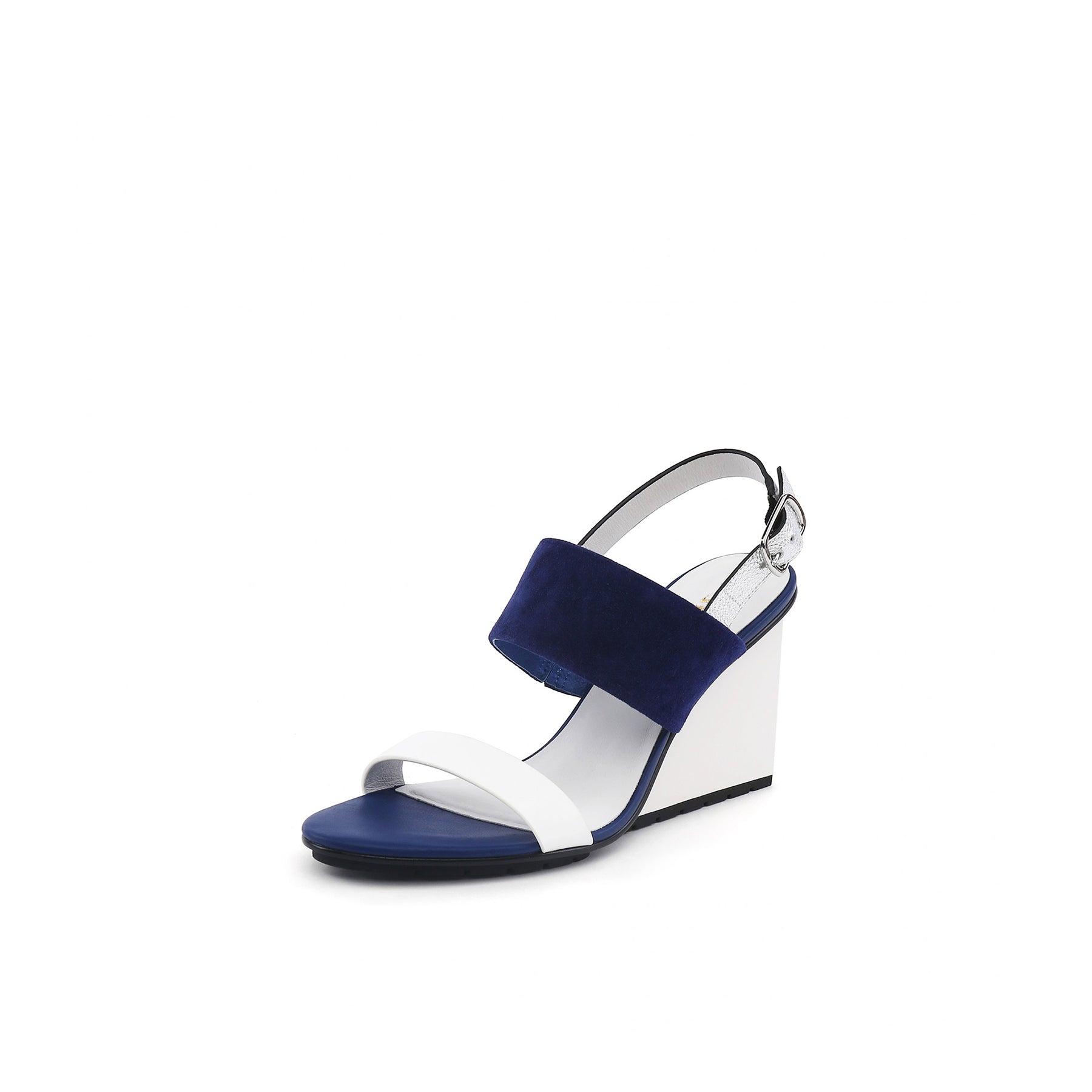 JADY ROSE | LEATHER SLINGBACK WEDGE SANDAL - NAVY