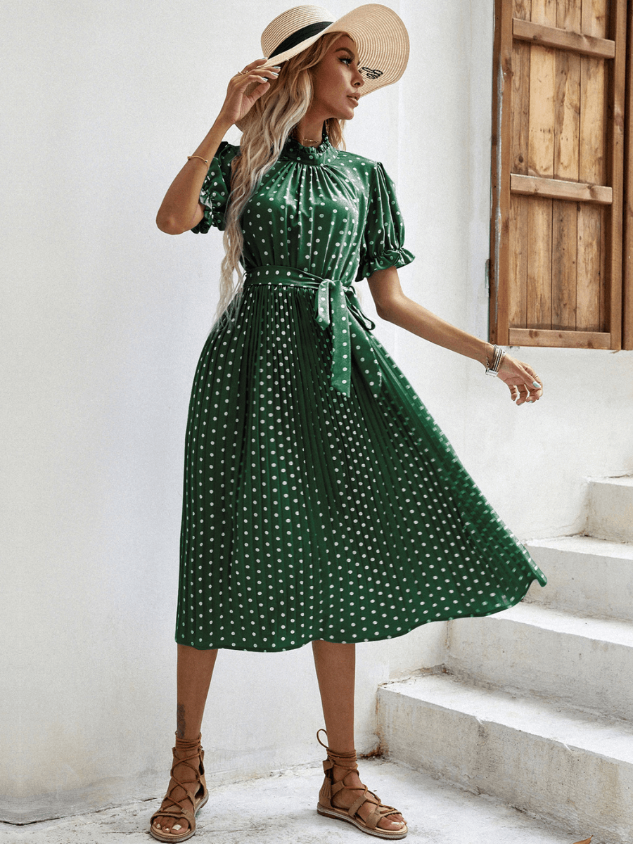 Evergreen Polka Dot Midi Dress - Green