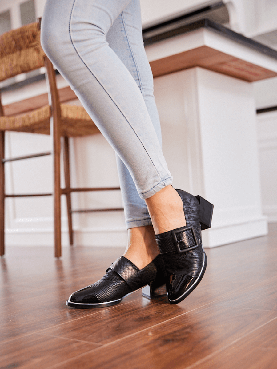 Jady Rose | Alora Leather Block Heel Loafer - Black