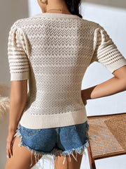 Delphina Perforated Knit Top - Beige