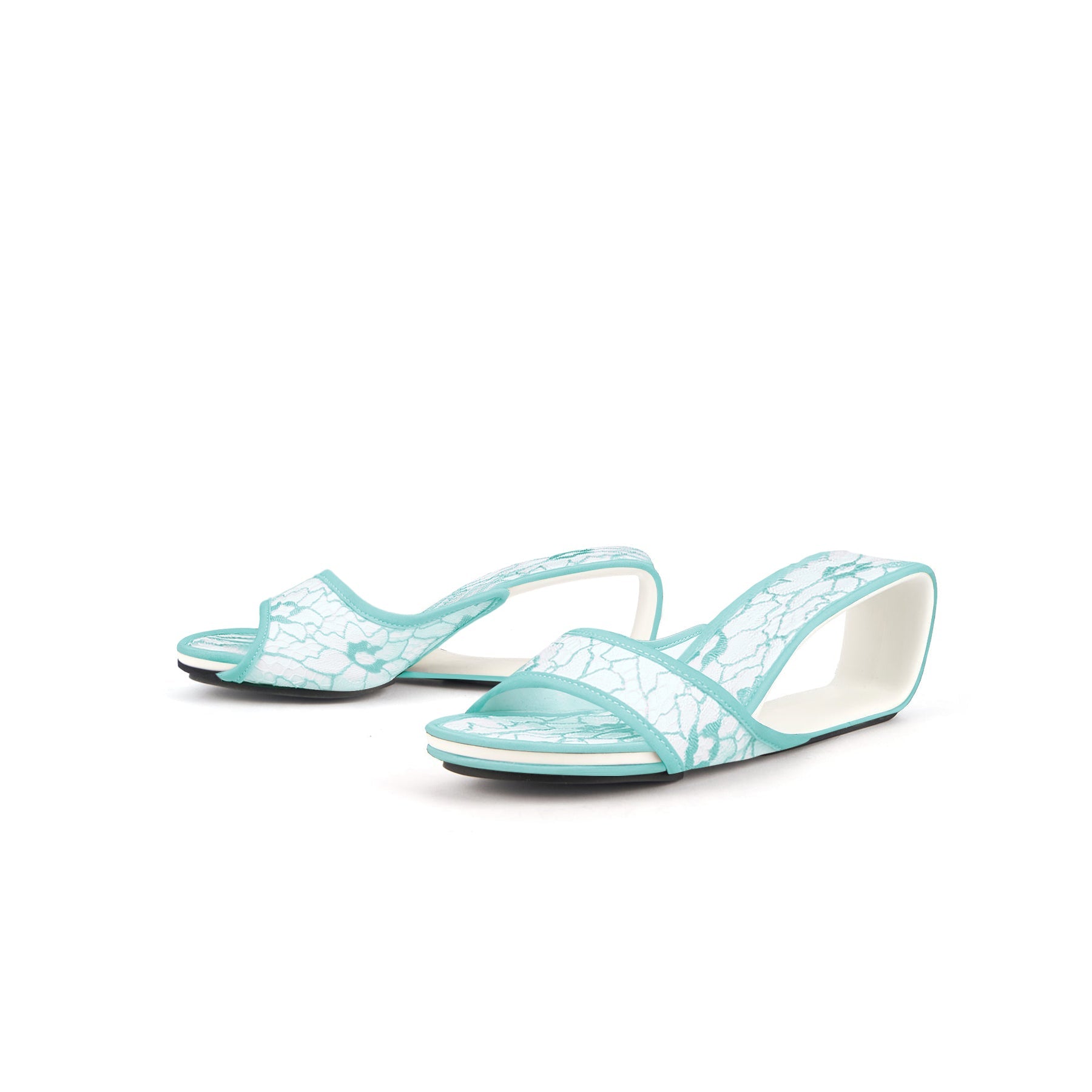 JADY ROSE | DELICATE BALANCE LACE MESH LEATHER SLIDE - BLUE